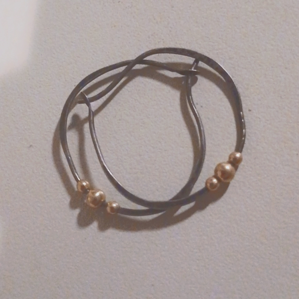 Sterling Hoops W/ 10k Ball Beads Vintage Lightweight 1" Mixed Metal